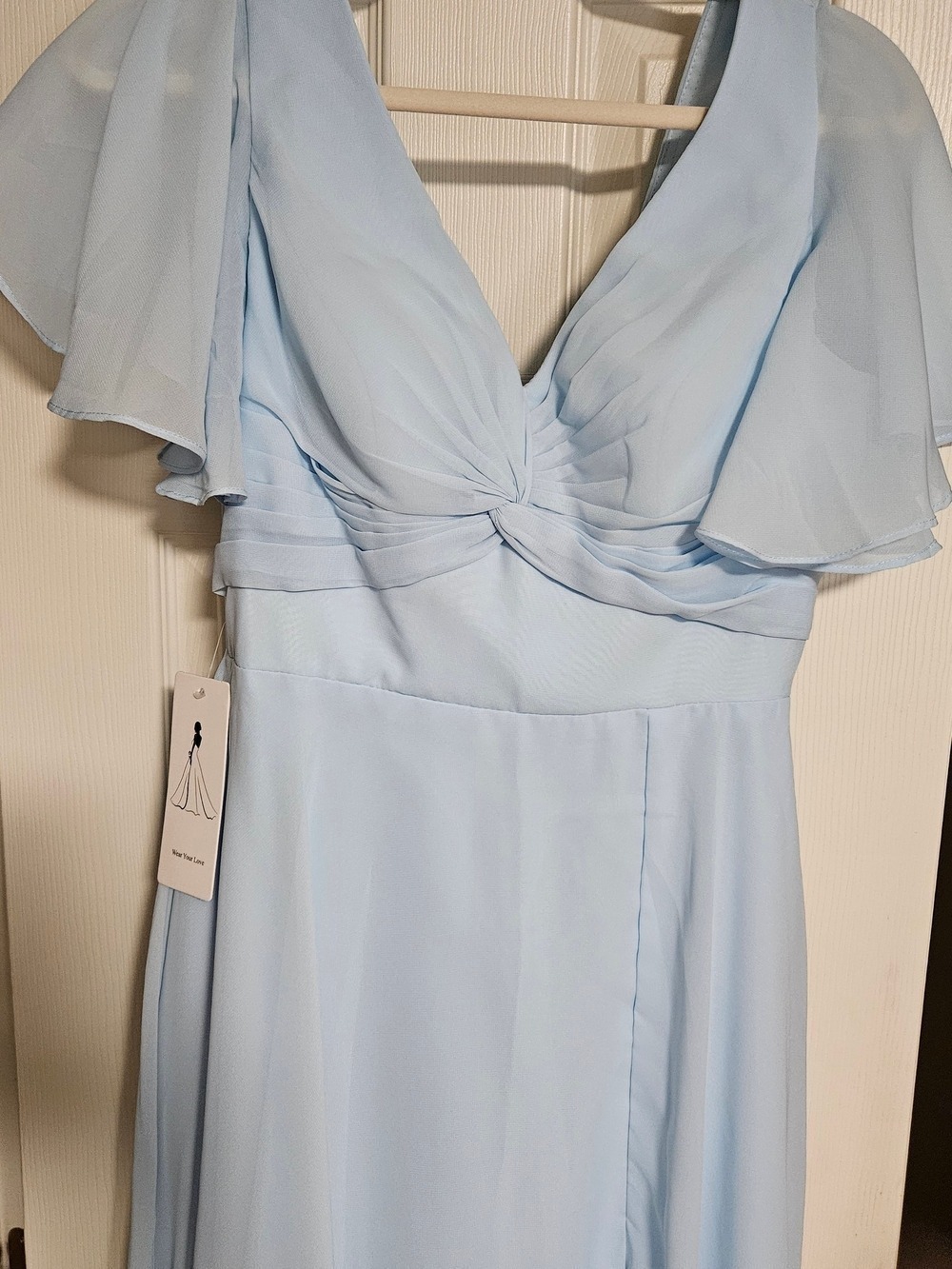 Twist-Front Chiffon Bridal Dress in Light Blue 8